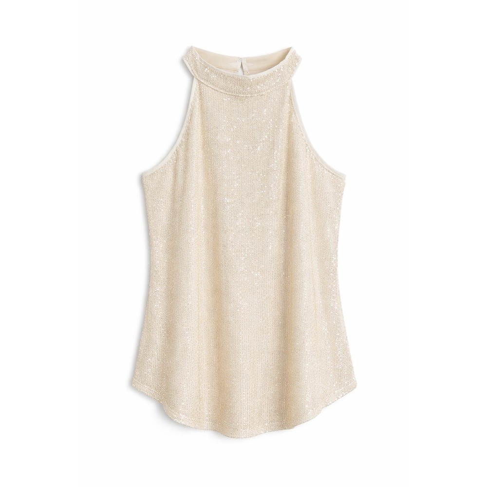 Cable & Gauge Whisper White Sequin Sleeveless Blouse Top Size Small